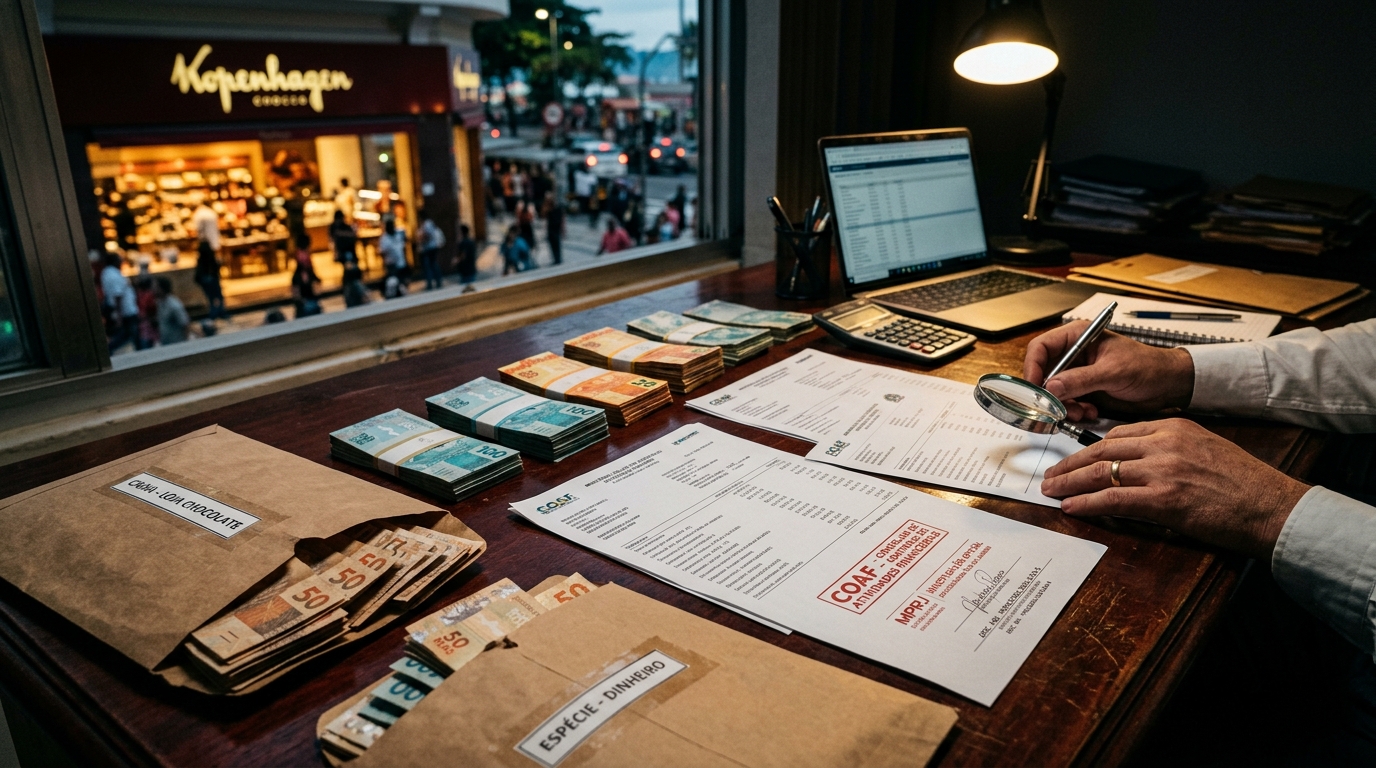 Investigação pericial contábil de envelopes e depósitos da loja de chocolates